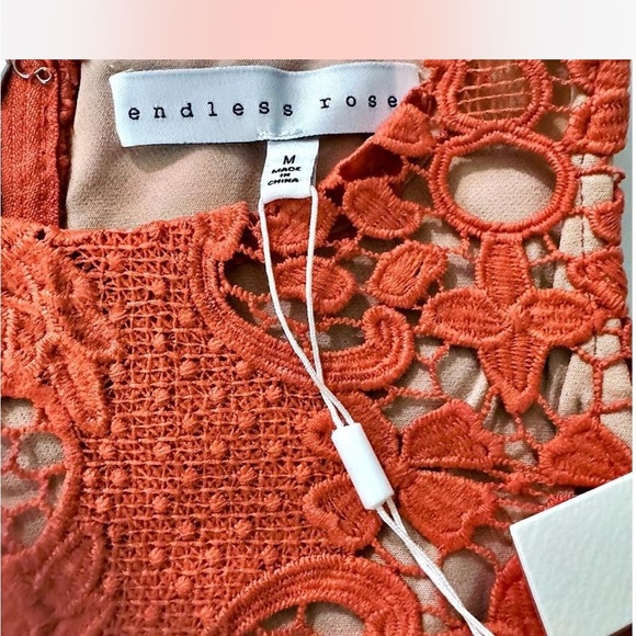 NWT cottagecore boho wedding guest Endless Rose coral sheath lace mini dress - Picture 2 of 6